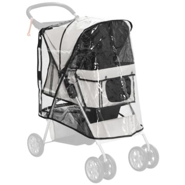 Pawhut Dog Stroller Rain Cover, Cover For Dog Pram Stroller Buggy W/ Rear Side Entry, Grey