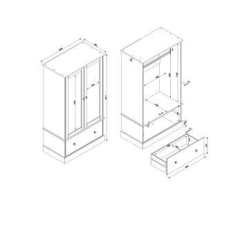 Cotswold 2 Mirror Door, 1 Drawer Wardrobe