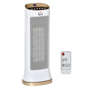 Homcom Ceramic Tower Heater 45° Oscillating Space Heater W/ Remote Control 8hr Timer Tip-over Overheat Protection 1000w/2000w-white