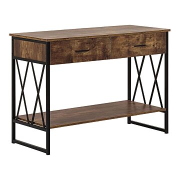 Console Table Sideboard 2 Drawer Shelf Dark Wood Top Black Metal Frame Industrial Style Particle Board Top Living Room Beliani