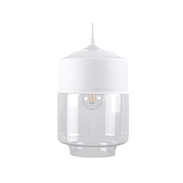 Hanging Light Pendant Lamp White Transparent Glass Shade Geometric Round Modern Design Beliani