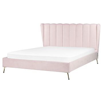 Bed Frame Pink Velvet Upholstery Golden Metal Legs Eu King Size 5ft3 With Usb Port Headboard Modern Glam Bedroom Beliani