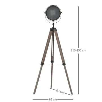 Homcom Industrial Style Tripod Floor Lamp For, Vintage Spotlight Reading Lamp With Wooden Legs E27 Base