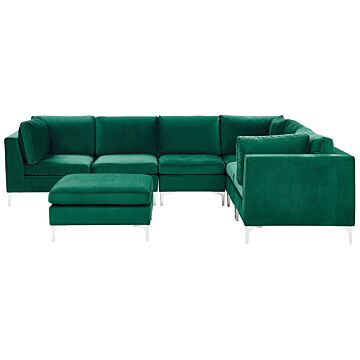Left Hand Modular Corner Sofa Green Velvet 6 Seater With Ottoman L-shaped Silver Metal Legs Glamour Style Beliani