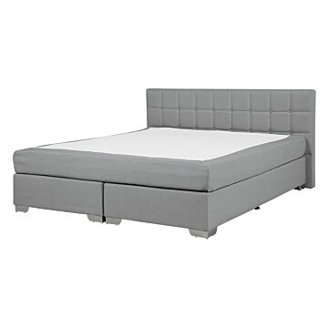 Eu Double Size Divan Bed Grey Fabric Upholstered 4ft6 Frame With Tufted Headboard And Pocket Spring Mattress Beliani