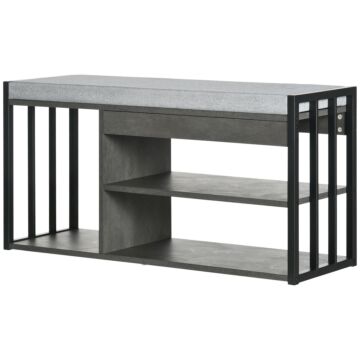 Homcom Shoe Storage With Seat, Upholstered Entryway Bench, Shoe Bench With 3 Open Shelves For Hallway, Grey