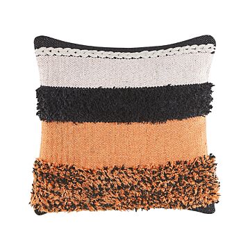 Scatter Cushion Multicolour Wool Front Cotton Back 45 X 45 Cm Handmade Pillow Case With Polyester Filling Beliani