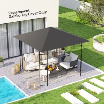 Outsunny 3 X 3(m) Gazebo Canopy Replacement Cover, Garden Gazebo Roof Replacement With Drain Holes, Water Resistant Pvc Coating, 370g/㎡, Upf30+, Top Cover Only, Grey