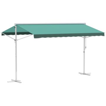 Outsunny 2 Side Manual Awning Garden Adjustable Canopy Free Standing Awning Shelter, 300 X 300 Cm, Green And White
