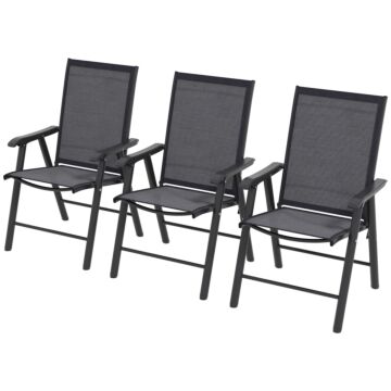 Outsunny Set Of 6 Folding Garden Chairs, Metal Frame Garden Chairs Outdoor Patio Park Dining Seat With Breathable Mesh Seat, Dark Grey