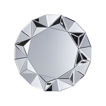 Wall Hanging Mirror Silver Round 70 Cm Geometric Frame Gloss Finish Beliani