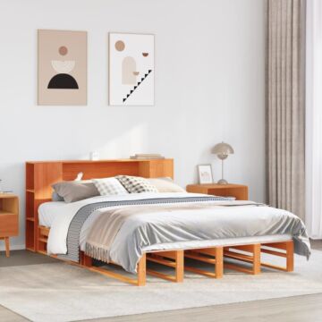 Vidaxl Bookcase Bed Without Mattress Wax Brown 135x190 Cm Double Solid Wood