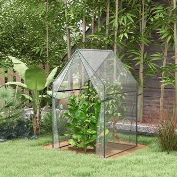 Outsunny Mini Greenhouse, Garden Tomato Growhouse With 2 Zipped Doors, Portable Green House, 90 X 90 X 145cm, Clear