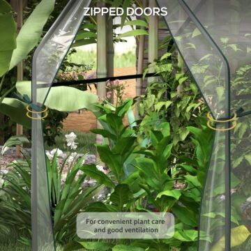 Outsunny Mini Greenhouse, Garden Tomato Growhouse With 2 Zipped Doors, Portable Green House, 90 X 90 X 145cm, Clear