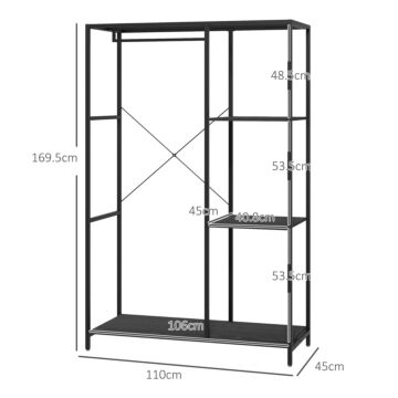 Homcom Coat Rack With Shoe Storage, 170cm Free Standing Hall Tree With Hanging Rail And Storage Shelves, 2-in-1 Coat Stand, Black