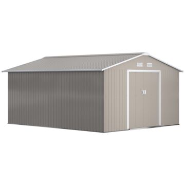 Outsunny 13 X 11ft Garden Metal Storage Shed Outdoor Storage Shed With Foundation Ventilation & Doors, Light Grey