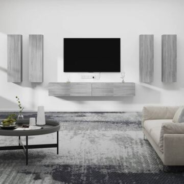 Vidaxl 6 Piece Tv Cabinet Set Grey Sonoma Engineered Wood