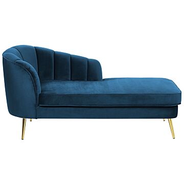Chaise Lounge Cobalt Blue Velvet Upholstery Gold Metal Legs Left Hand Beliani