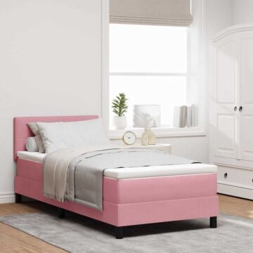 Vidaxl Box Spring Bed With Mattress & Led Pink 120x190 Cm Velvet