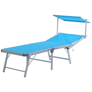 Outsunny Garden Sun Lounger Texteline Chaise Lounge Reclining Chair With Canopy Adjustable Backrest Bed Aluminium Frame - Blue