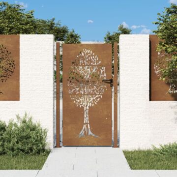 Vidaxl Garden Gate 105x205 Cm Corten Steel Tree Design