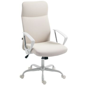 Homcom Fabric High Back Office Chair - Cream White