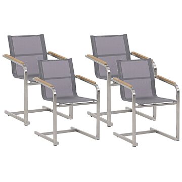 Set Of 4 Garden Chairs Grey Synthetic Seat Stainless Steel Frame Cantilever Style Beliani