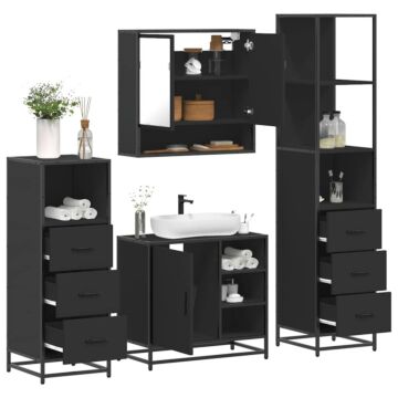 Vidaxl 4 Piece Bathroom Furniture Set Black Engineered Wood