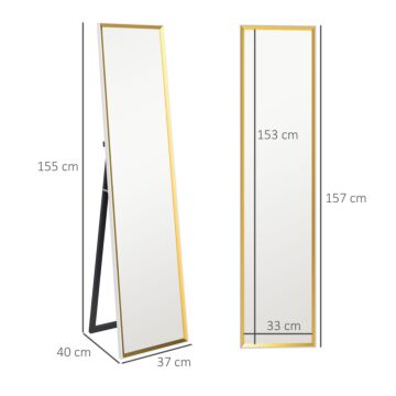 Homcom Full Length Mirror, 37 X 157cm Wall Mounted, Leaning, Free Standing Mirror, Framed Full Body Mirror For Living Room, Bedroom, White