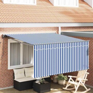 Vidaxl Retractable Awning Manual Navy And White 350 X 250 Cm