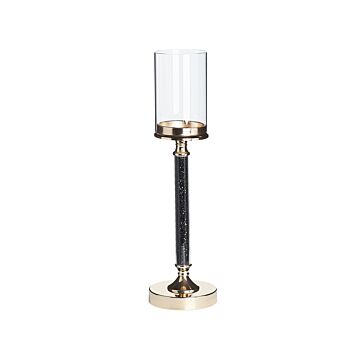 Candle Holder Gold Metal Pillar Glass Shade 48 Cm Glamour Accent Piece Decoration Table Centrepiece Beliani