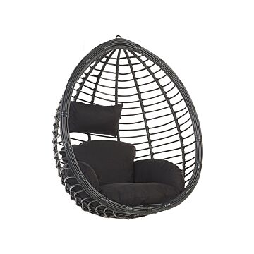Hanging Chair Black Rattan Indoor-outdoor Ceiling-mounted Egg Shape Modern Boho Beliani