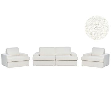 Sofa Set White Boucle Upholstered 5 Seater With Armchair Cushioned Thickly Padded Backrest Classic Living Room Couch Beliani