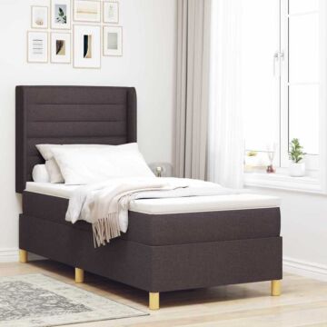 Vidaxl Box Spring Bed With Mattress & Led Dark Brown 100x200 Cm Fabric
