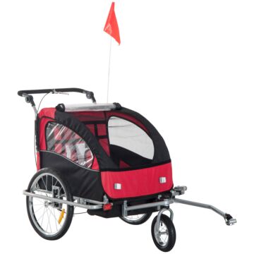 Homcom Bike Trailer 2-seater For Bicycle Baby Child Carrier In Steel Frame (black And Red)