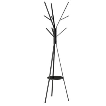 Homcom 180cm Free Standing Metal Coat Rack Stand 9 Hooks Clothes Tree With 1 Shelf Hat Display Hall Tree Hanger Bag Umbrella Hanging Organiser (black)