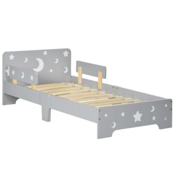 Zonekiz Kids Toddler Bed With Star & Moon Patterns, Safety Side Rails Slats, Kids Bedroom Furniture For 3-6 Years Old, Grey, 143 X 76 X 49 Cm