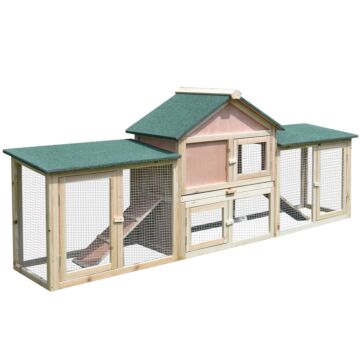 Pawhut Deluxe Wooden Rabbit Hutch Bunny Cage House W/ Ladder Outdoor Run