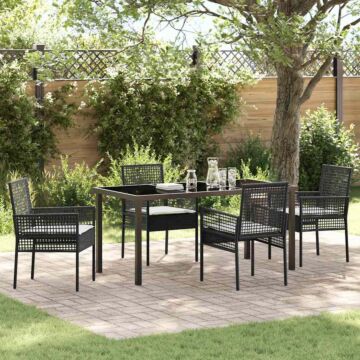 Vidaxl 5 Piece Garden Dining Set With Cushions Black Poly Rattan