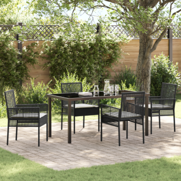 Vidaxl 5 Piece Garden Dining Set With Cushions Black Poly Rattan