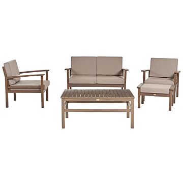 Garden Sofa Set Taupe Cushions Solid Dark Acacia Wood 4 Seater With Table Outdoor Conversation Set Beliani