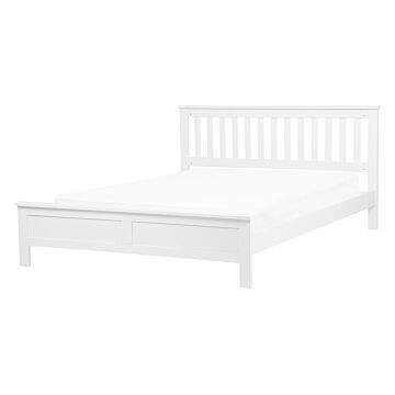 Bed Frame White Pine Wood Eu Double Size 4ft6 Scandinavian Style Beliani