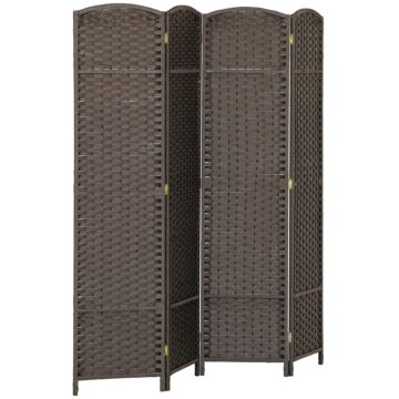 Homcom 4 Panel Folding Room Divider, Freestanding Privacy Screen For Living Room, Bedroom And Office, 160 X 170cm, Brown