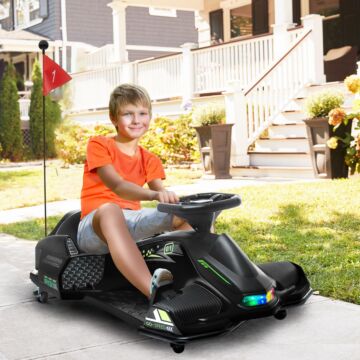Homcom 12v Kids Electric Go Kart With Music, Led Lights, Slow Start, Black
