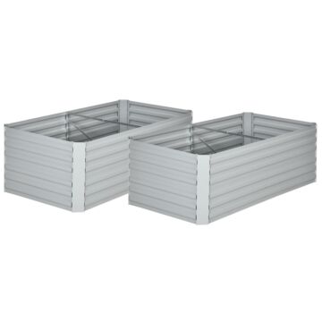Outsunny Set Of 2 Raised Beds For Garden, Galvanised Steel Outdoor Planters With Multi-reinforced Rods For Vegetables, Plants, Flowers And Herbs, 180 X 90 X 59 Cm, Light Grey