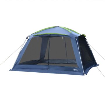 Outsunny 5-8 Person Camping Tent, Portable Dome Tent, Outdoor Screen House Sun Shelter, 360x355x215cm - Dark Blue/green