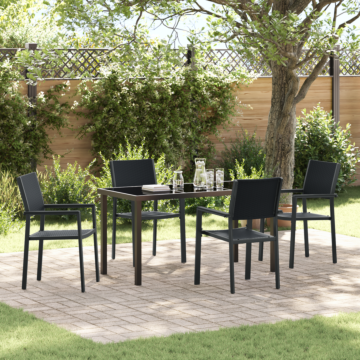 Vidaxl 5 Piece Garden Dining Set Black Poly Rattan