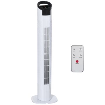 Homcom Freestanding Tower Fan, 3 Speed 3 Mode, 7.5h Timer, 70 Degree Oscillation, Led Panel, 5m Remote Controller, Black And White