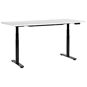 Electrically Adjustable Desk White Tabletop Black Steel Frame 180 X 72 Cm Sit And Stand Round Feet Modern Design Beliani