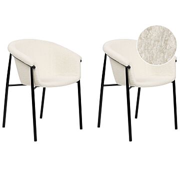 Set Of 2 Dining Chairs Off-white Boucle Upholster Contemporary Modern Design Dining Room Seating Beliani